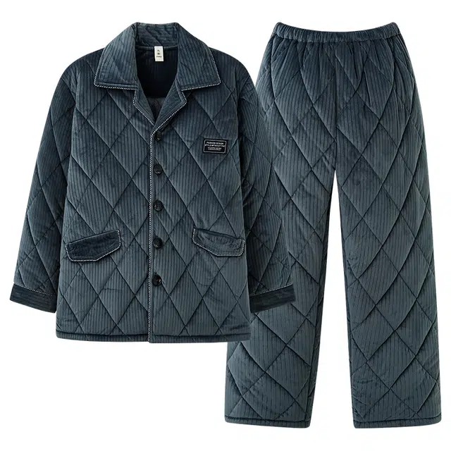 俏薇妮 简约纯色时尚别致柔软翻领舒适可外穿家居服睡衣套装 男款 浅蓝色