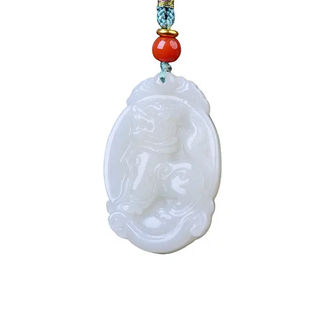 舒杰 国风招财貔貅 和田玉项链 白玉/青白玉 男女同款情侣款