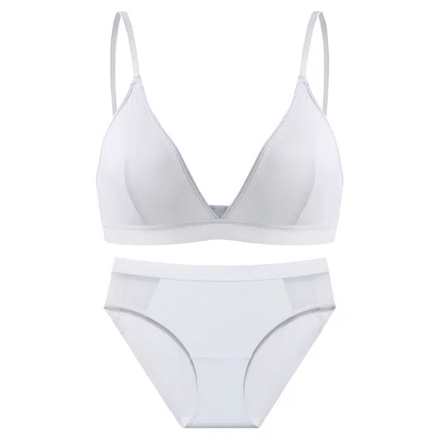 弗利少女 法式三角杯文胸舒适无钢圈胸罩防下垂收副乳胸垫款内衣裤套装 女款