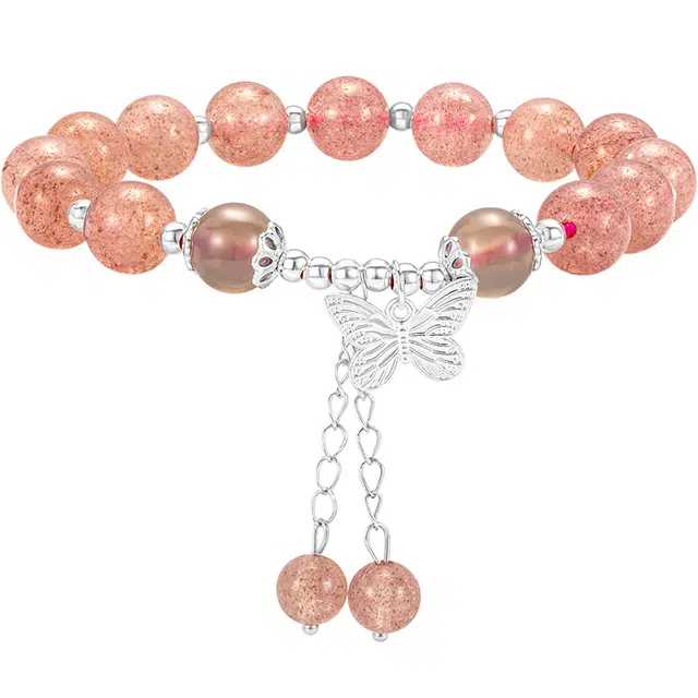 北京黄金 蝴蝶草莓晶 招桃花旺爱情 好运蝴蝶 简约日常百搭 水晶 手串 女款