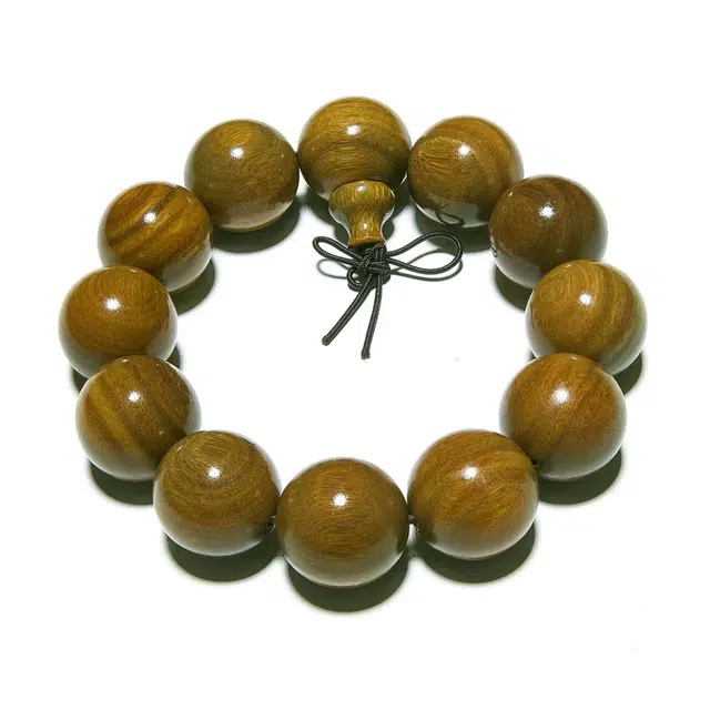 鶄鲤 檀香木质文玩饰佩戴念珠时尚 盘玩古风配饰手持单圈 绿檀 木作手串 男女同款情侣款