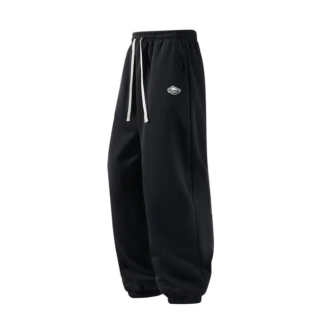 海底小纵队 美式复古简约百搭宽松中腰系带针织运动裤 男女同款