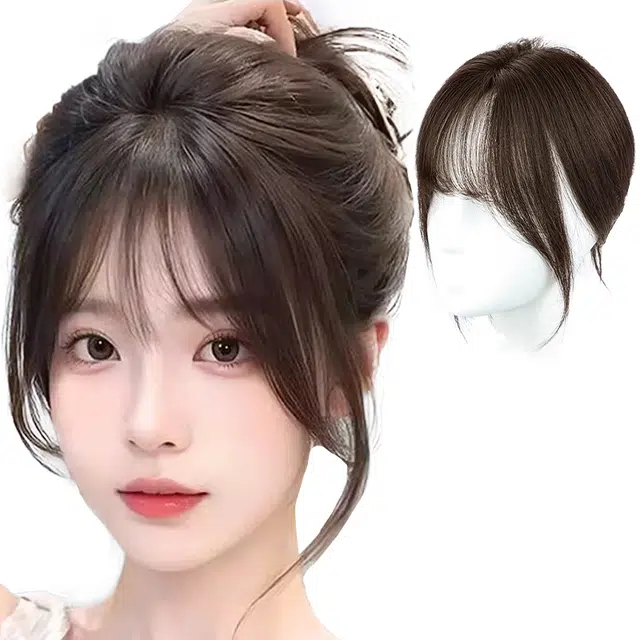 缪斯韵 法式刘海假发 头顶增发量蓬松遮白发真发无痕轻薄高颅顶 自然色/摩卡棕