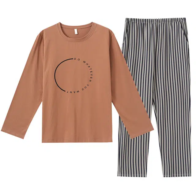 好福份 圆领简约排汗透气条纹时尚舒适高级感家居服睡衣套装 男款 图片色