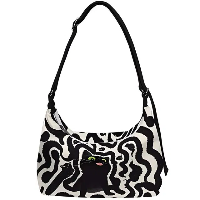 奥松 家用家居通勤设计感小众 绒棉料科技布 单肩包 大号小号 男女同款情侣款 皮皮小黑