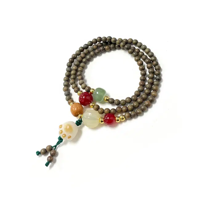 京华录 盘玩串珠国潮复古森系文艺范招财纳福佛珠 本命年转运宫廷风禅意炭烧猫爪 绿檀 木作手串 男女同款情侣款