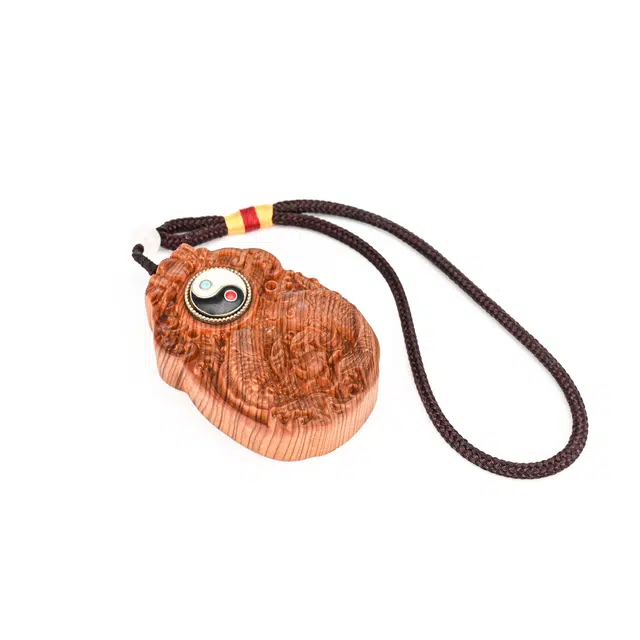 天纵 新中式国潮 年年有余 太极可转把玩工艺品  实木雕刻鱼跃荷间吉祥平安文玩好运挂件 崖柏 把件 男女同款情侣款