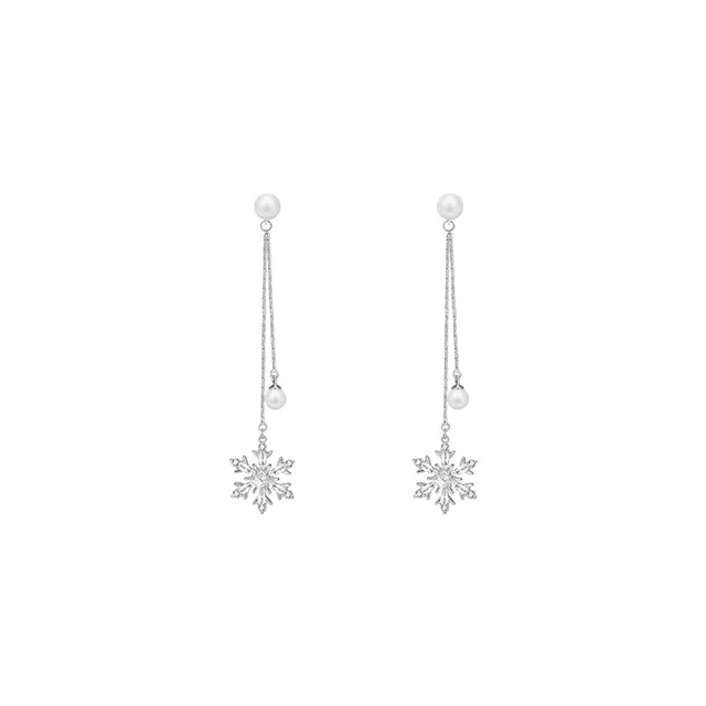 芒果饰品 珍珠流苏长款气质 锆石 耳环 女款