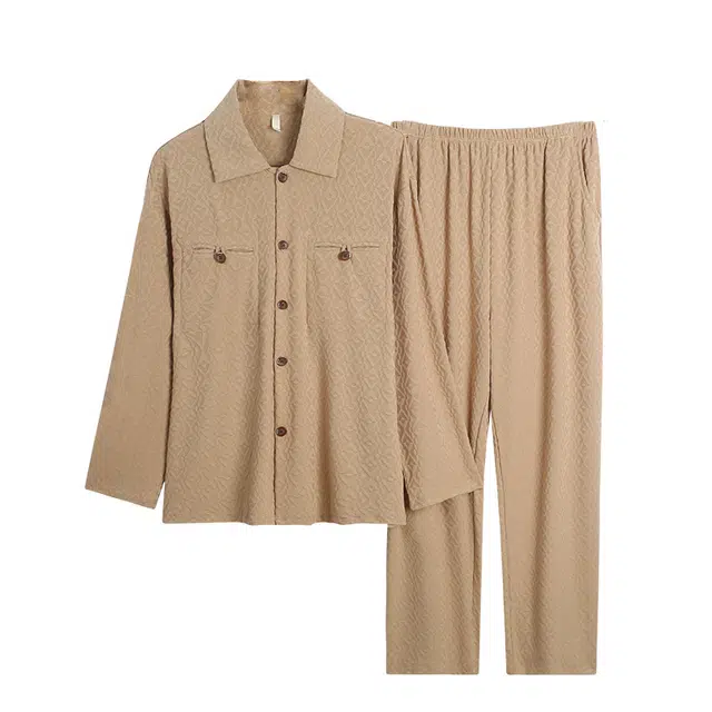 好福份 翻领开衫简约时尚高级感长袖长裤睡衣套装 男款 图片色