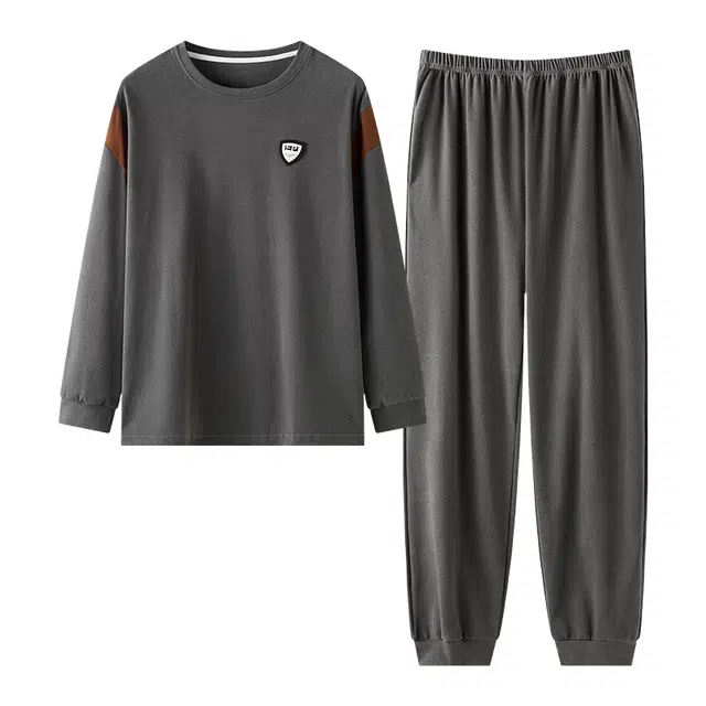 卡绚 简约长袖长裤可外穿舒适亲肤柔软睡衣套装 男款 图片色