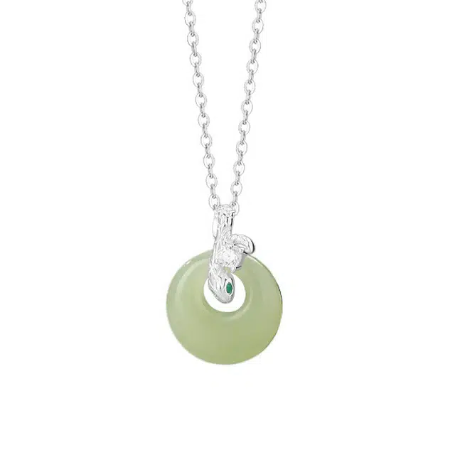 周百福 新中式古风 小众轻奢礼盒纪念日女友圣诞纪念品 招财纳福 精致简约 好运典雅气质 和田玉项链 青玉 男女同款情侣款