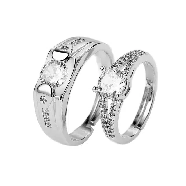 前方大荒野 镶钻双排对戒璀璨闪耀优雅迷人轻奢高级感时尚大气设计约会赠礼浪漫氛围感日常百搭精致气质可调节 锆石 戒指 男女同款情侣款