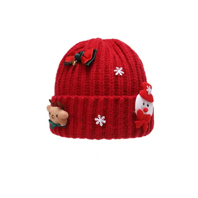 【圣诞氛围】 浪莎 新年毛线可爱本命年针织冬季加厚防寒护耳 涤纶 绒线帽 女款 红色