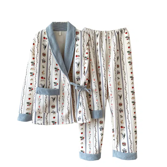 乐姿韵 加厚舒适长袖长裤月子服家居服睡衣套装 女款 蓝色