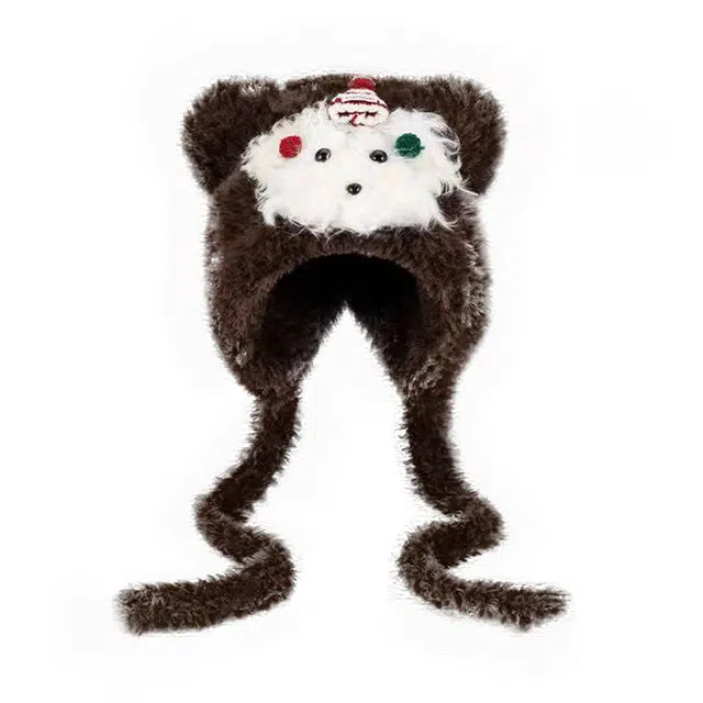 浪莎 秋冬季保暖可爱小狗毛绒帽子显脸小套头帽防寒护耳 涤纶 绒线帽 女款