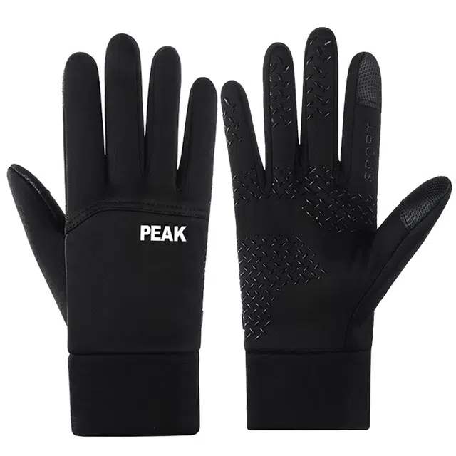 匹克 加绒保暖户外骑行电动车防风防寒时尚简约百搭可手机触屏 聚酯纤维氨纶 绒线手套 男女同款情侣款