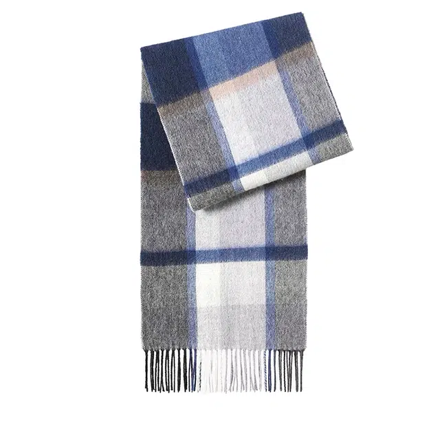 【精选羊毛】 浪莎 浪莎 经典百搭蓝灰格格全羊毛围巾男女同款情侣百搭秋冬季保暖高档围脖 礼盒装 绒线围巾 男女同款情侣款