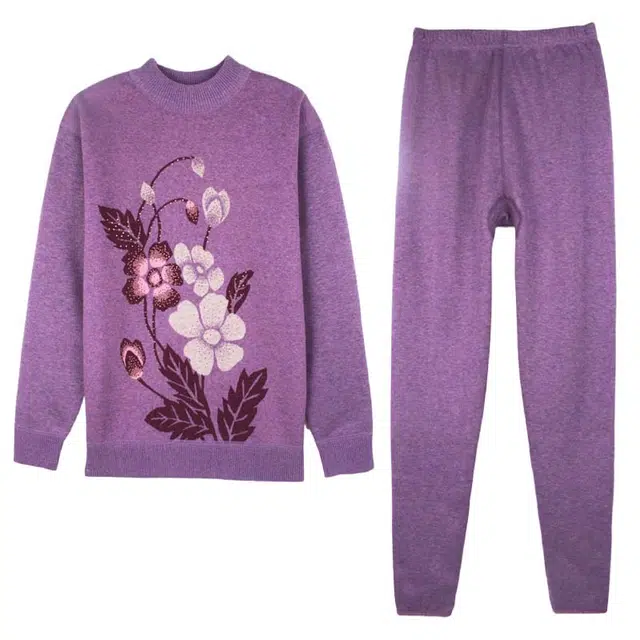 棉基因 抗寒柔软时尚保暖套装 女款 浅紫