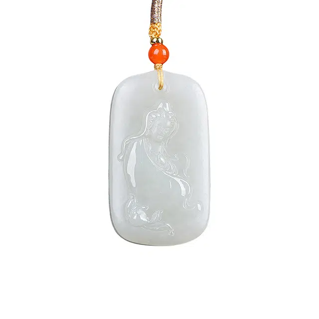 舒杰 国潮吉祥观音毛衣链 和田玉项链 白玉/青白玉 男款