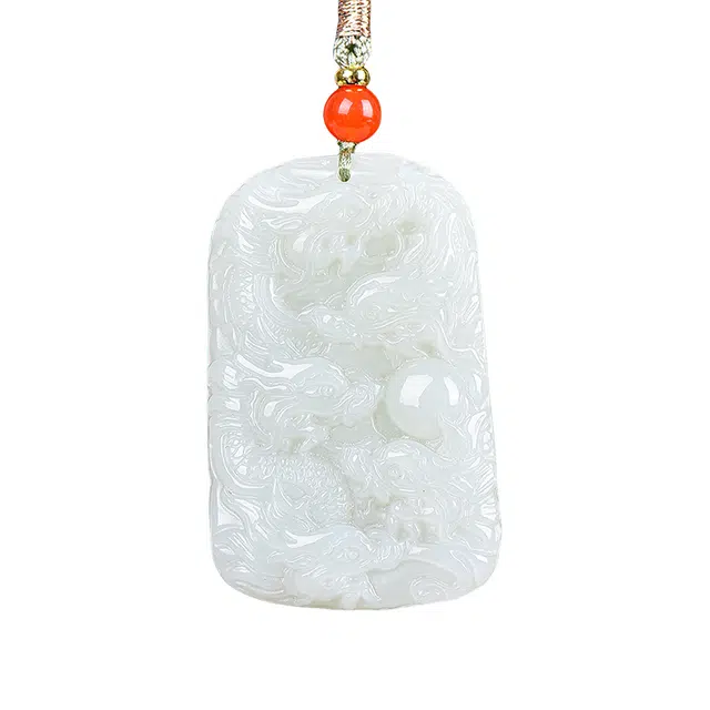 舒杰 本命年九龙戏珠龙牌 和田玉项链 白玉/青白玉 男女同款情侣款