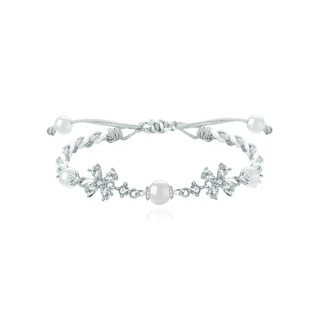 【圣诞新年好礼】 重庆金店 茉莉山茶花 时尚轻奢小众甜美少女心森系清冷感氛围花朵国风高级感编织#好运 合金 手链 女款