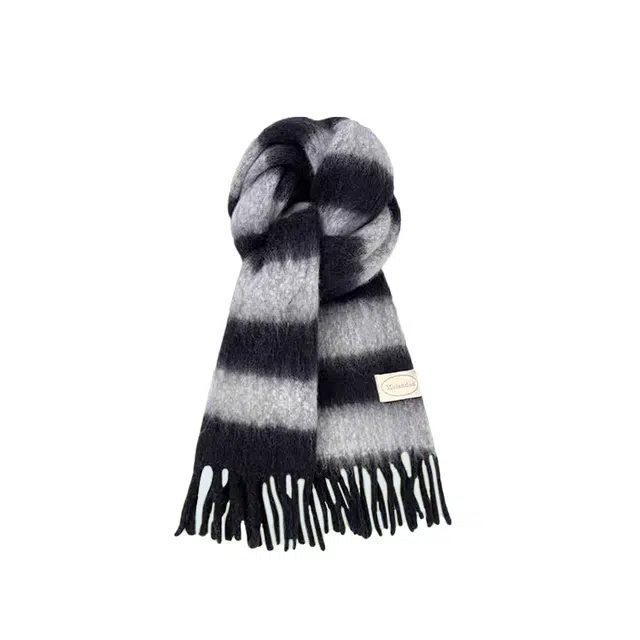【加大加厚】 浪莎 流苏拼色条纹加大加厚围巾冬季韩系氛围感百搭保暖含羊毛软糯披肩围脖 绒线围巾 男女同款情侣款