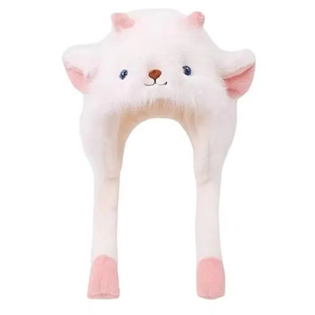 【耳朵会动】 佩洛依 可爱百搭卡通小羊秋冬必备显脸小氛围感毛茸茸加绒加厚保暖捏捏护耳防寒帽 聚酯纤维 斗篷帽 男女同款情侣款