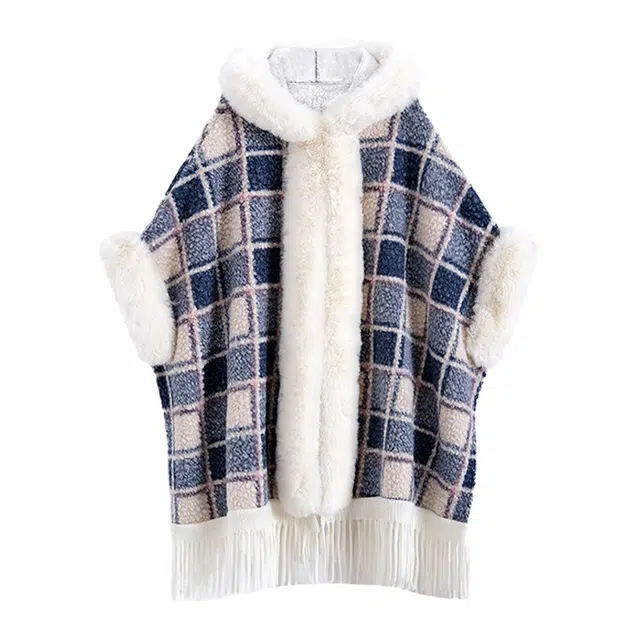 俞兆林 加绒连帽斗篷国风格子宽松大码格子中式披风保暖 披肩 男女同款情侣款