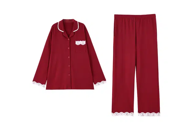 俏薇妮 简约纯色时尚喜庆高级感家居服休闲舒适可外穿亲肤睡衣套装 女款 红色