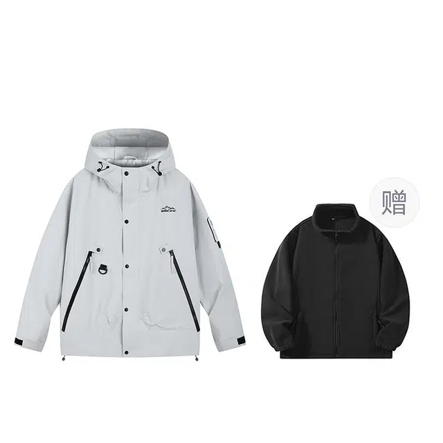 雅鹿  美式高街户外山系机能风多拉链舒适休闲宽松百搭长袖连帽可拆卸抓绒内胆三合一  防水防风耐磨冲锋衣 男女同款 黑色