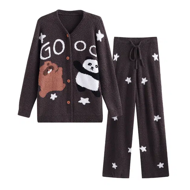 侘町 熊猫浣熊大乱斗家居服睡衣套装 女款 棕色