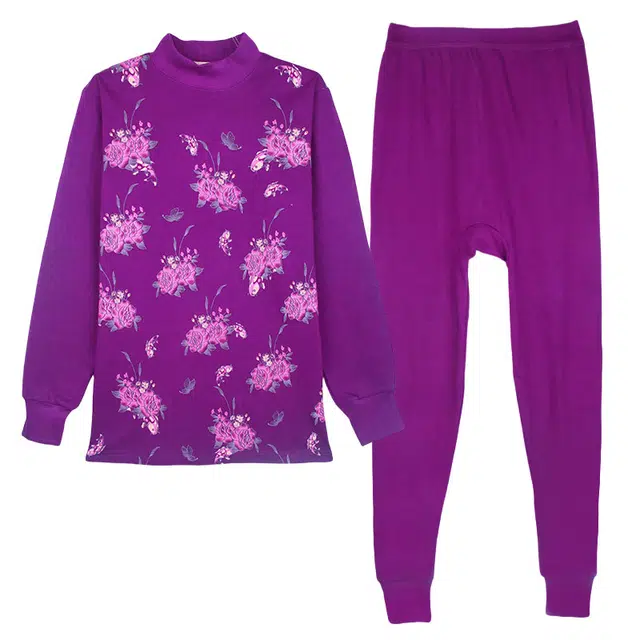 棉基因 亲肤舒适印花长袖长裤保暖套装 女款 富贵紫