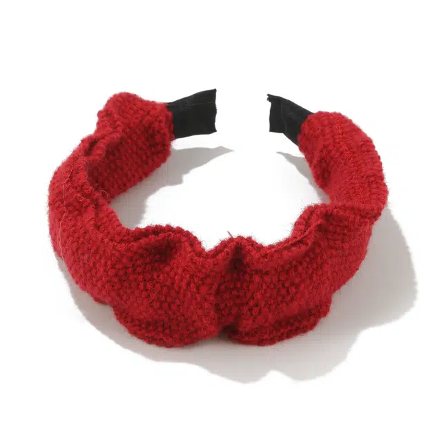 如花梦 高颅顶褶皱宽版 复古红色针织显脸小 布艺 发箍 女款