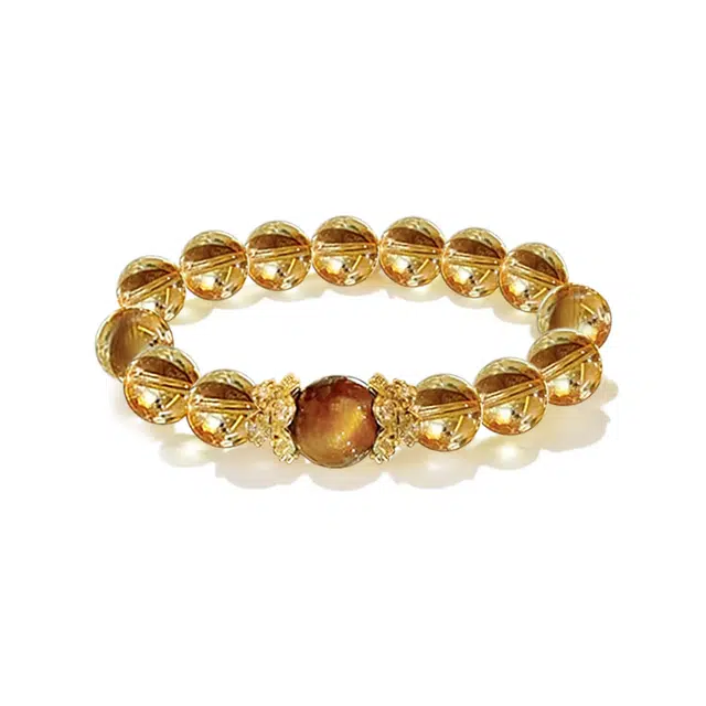 奥斯坦汀 新中式国潮轻奢高级感百搭时尚黄塔晶虎眼石 水晶 玉石手串 女款