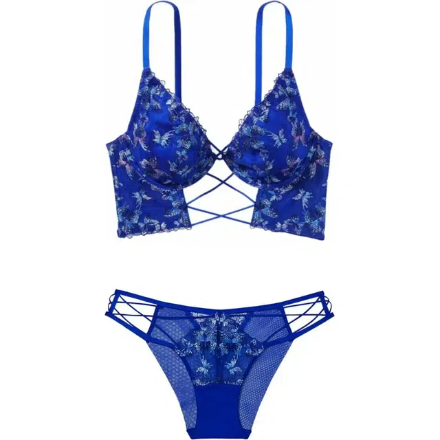 Victoria's Secret V-Print Bra Set Blue