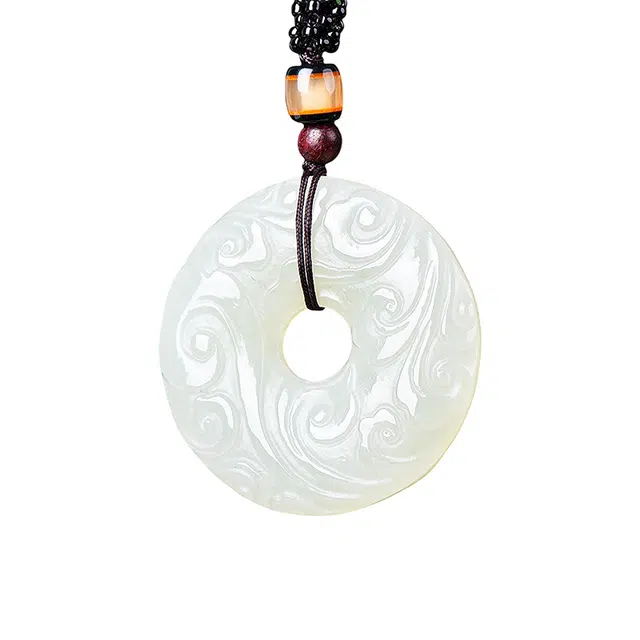 舒杰 中式仿古纹平安扣 和田玉项链 白玉/青白玉 男女同款情侣款