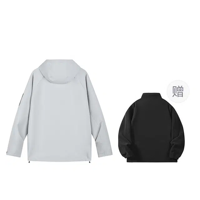雅鹿  美式高街户外山系机能风多拉链舒适休闲宽松百搭长袖连帽可拆卸抓绒内胆三合一  防水防风耐磨冲锋衣 男女同款 黑色