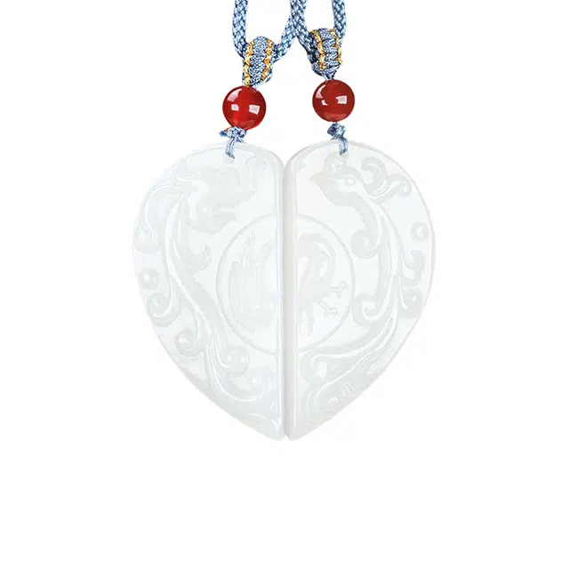 舒杰 中式古风龙凤对情侣项链 和田玉 白玉 男女同款情侣款