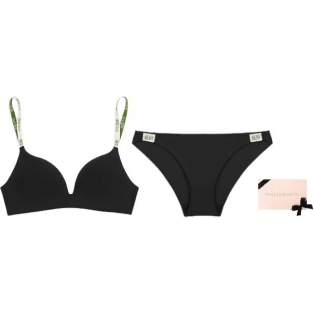 好奇蜜斯光面内衣套装女无钢圈小胸聚拢胸罩无痕文胸性感薄款 礼盒装