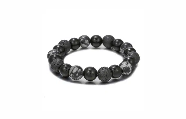 牧言 幻夜星球 暗黑气质简约小众设计高级感 立体不规则熔岩雪花圆珠串珠手饰 石头 手串 男款