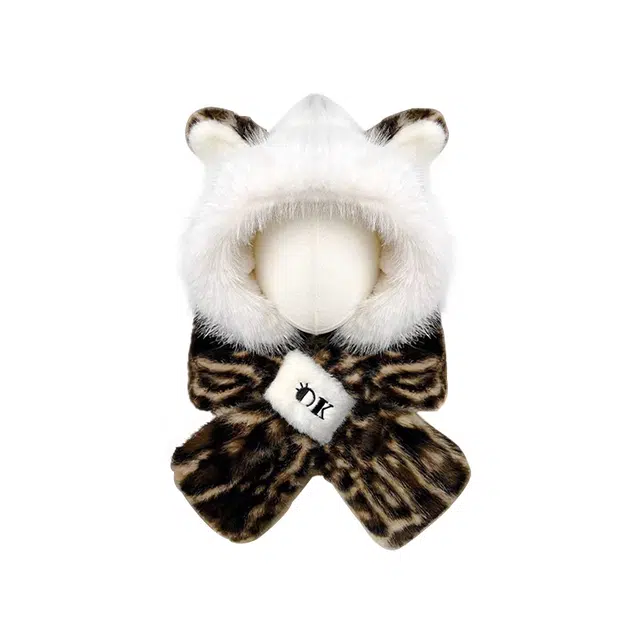 浪莎 二件套毛绒帽子围巾一体女生秋冬季百搭加厚保暖骑车防寒护耳连帽围脖 涤纶 绒线帽 女款