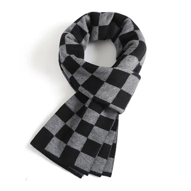 啄木鸟 纯羊毛千鸟格子保暖针织简约大气时尚英伦风 绒线围巾 男女同款情侣款