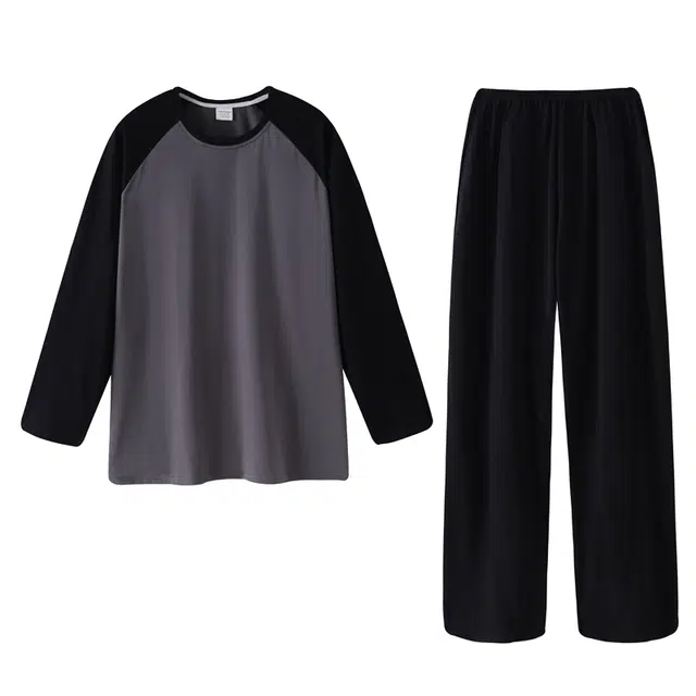 好福份 纯色舒适可外穿简约长袖长裤睡衣套装 男款 图片色