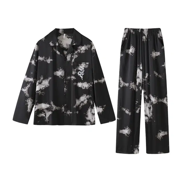 好福份 可外穿透气简约休闲长袖长裤睡衣套装 男款 图片色