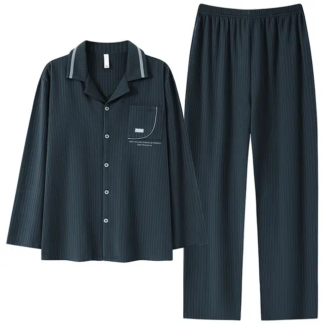 好福份 开衫柔软舒适翻领长袖长裤睡衣套装 男款 图片色