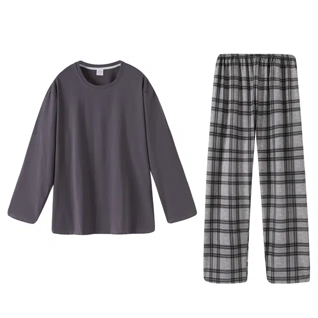 好福份 纯色高级感可外穿简约长袖长裤睡衣套装 男款 图片色