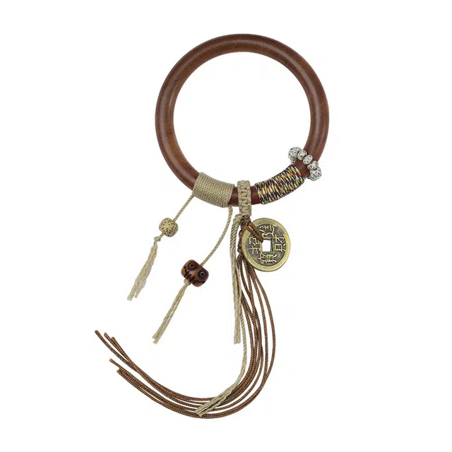 招财进宝 琉堇 国潮文艺民族风汉服旗袍配饰贵妃镯 新中式麻绳流苏美人镯 古风圆条镯#好运 花梨木 手镯 男女同款情侣款