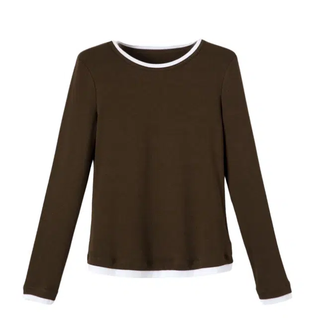 晚白  高弹力修身版型不扎肤内搭  常规打底衫 女款 深咖色