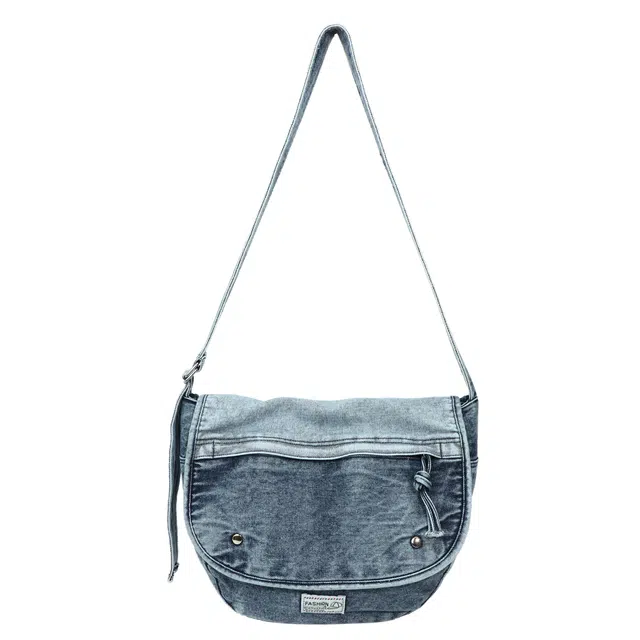 草丛喵喵喵 个性小众潮流休闲大容量 牛仔布 单肩包 常规 女款 蓝色/黑色