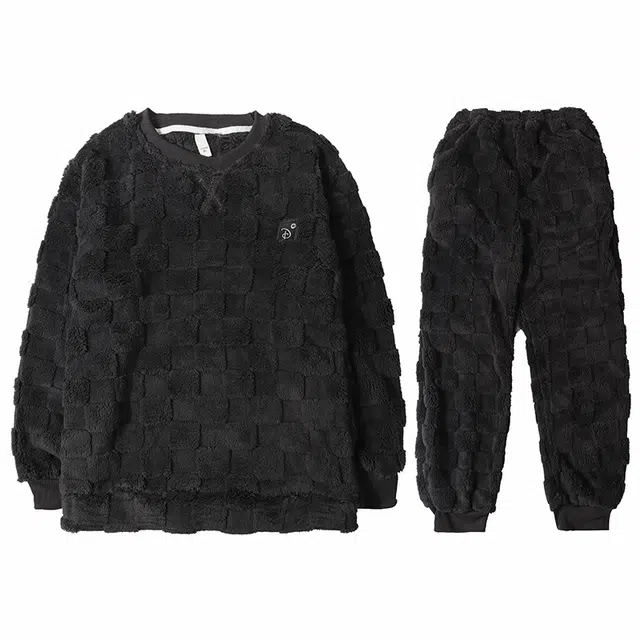 兰缪 加厚保暖简约长袖长裤家居服睡衣套装 男款 深灰色